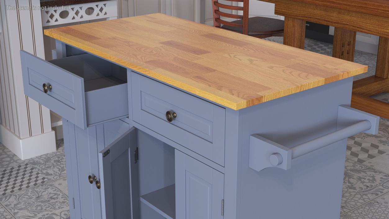 Rolling Kitchen Island Grey 3D