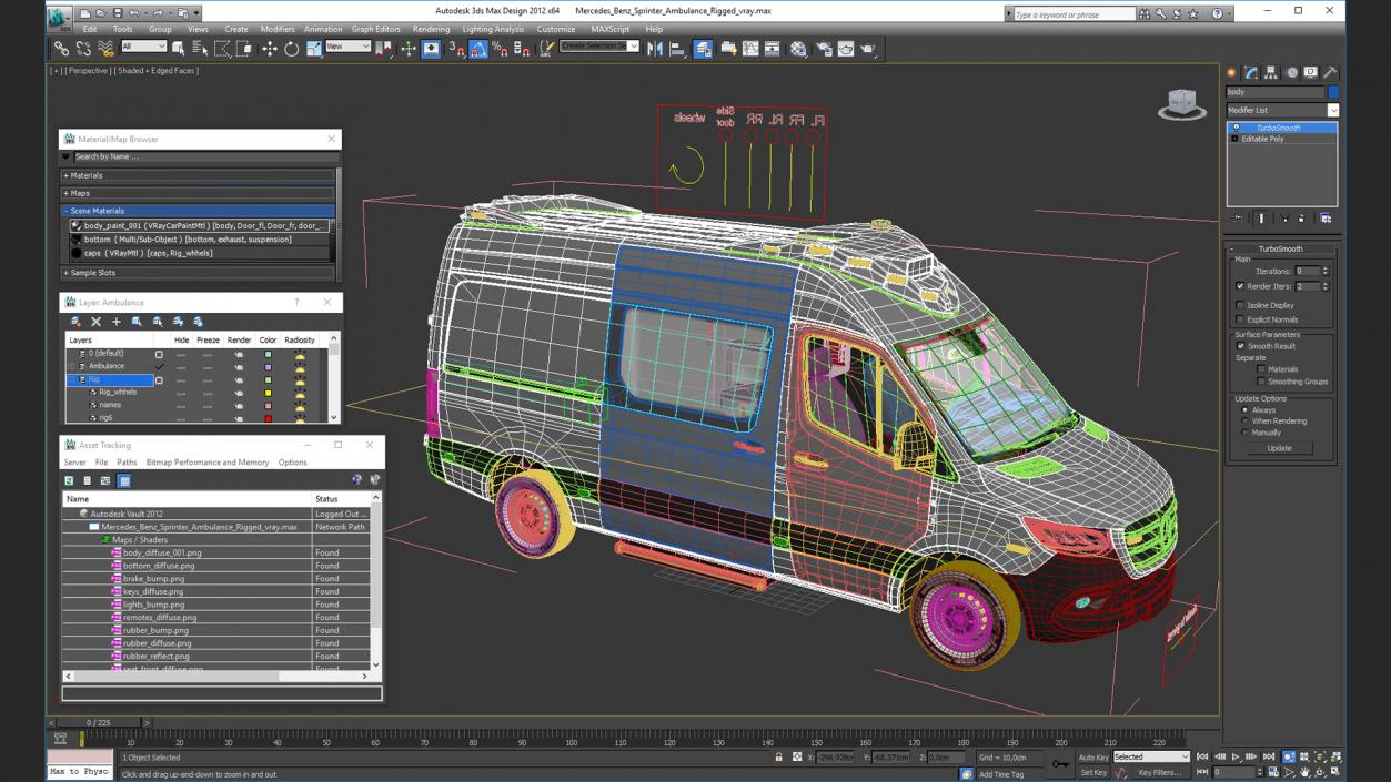 Mercedes Benz Sprinter Ambulance Rigged 3D model