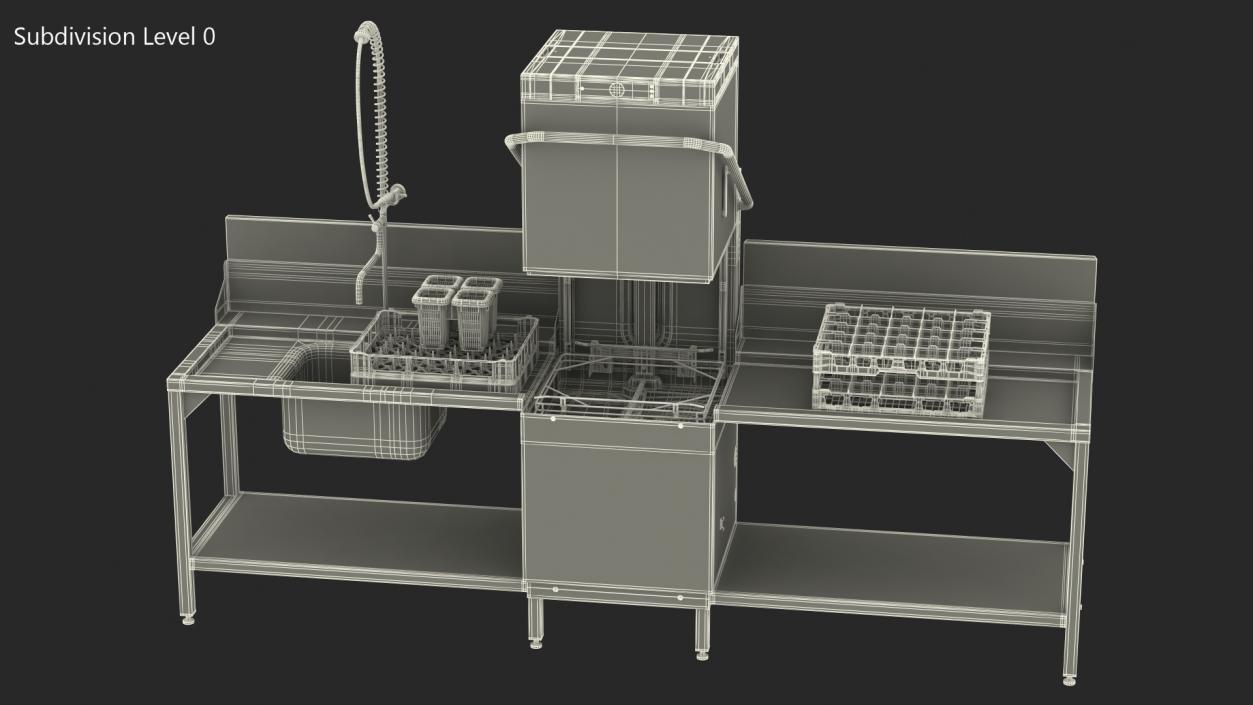 3D model Dishwasher Hobart with Unloading Table Rigged