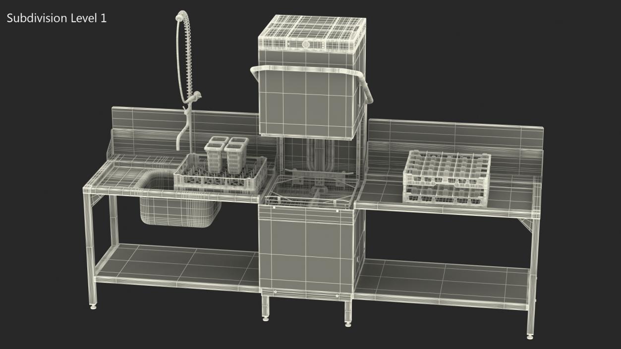 3D model Dishwasher Hobart with Unloading Table Rigged