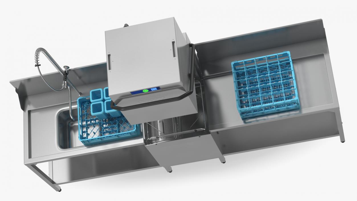 3D model Dishwasher Hobart with Unloading Table Rigged