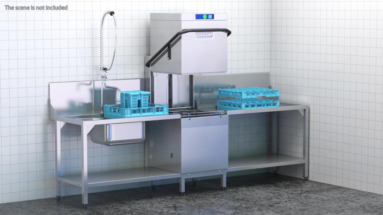 3D model Dishwasher Hobart with Unloading Table Rigged