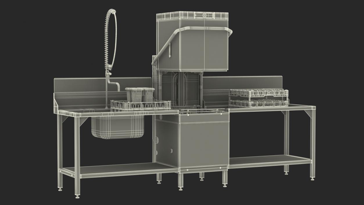 3D model Dishwasher Hobart with Unloading Table Rigged