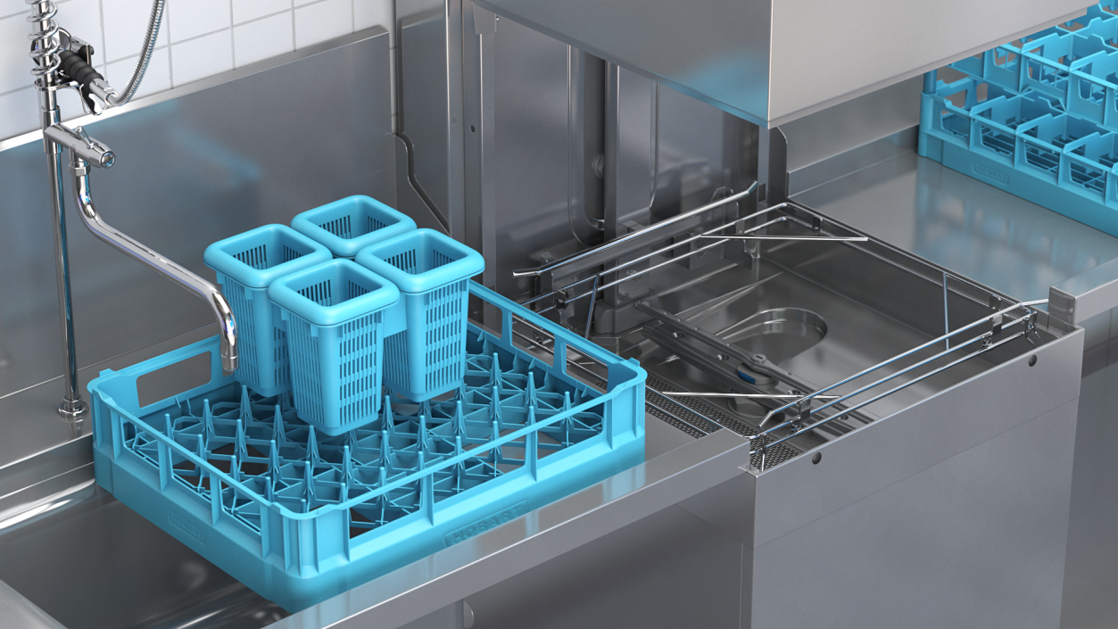 3D model Dishwasher Hobart with Unloading Table Rigged