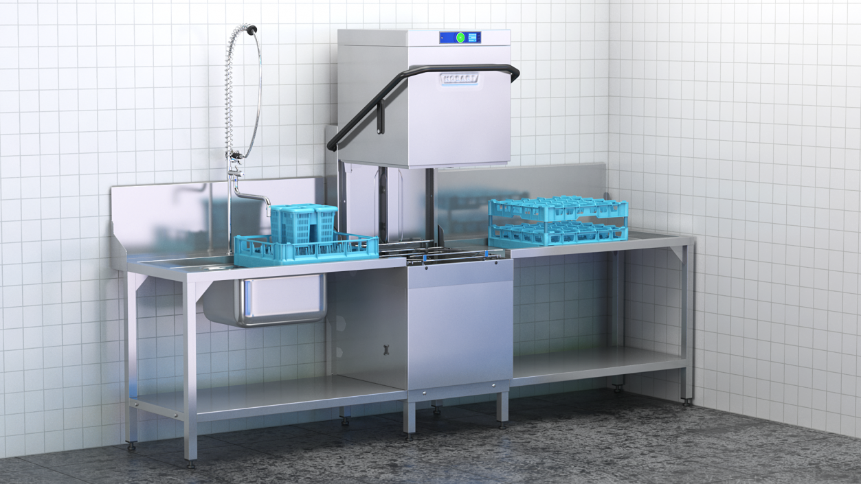 3D model Dishwasher Hobart with Unloading Table Rigged