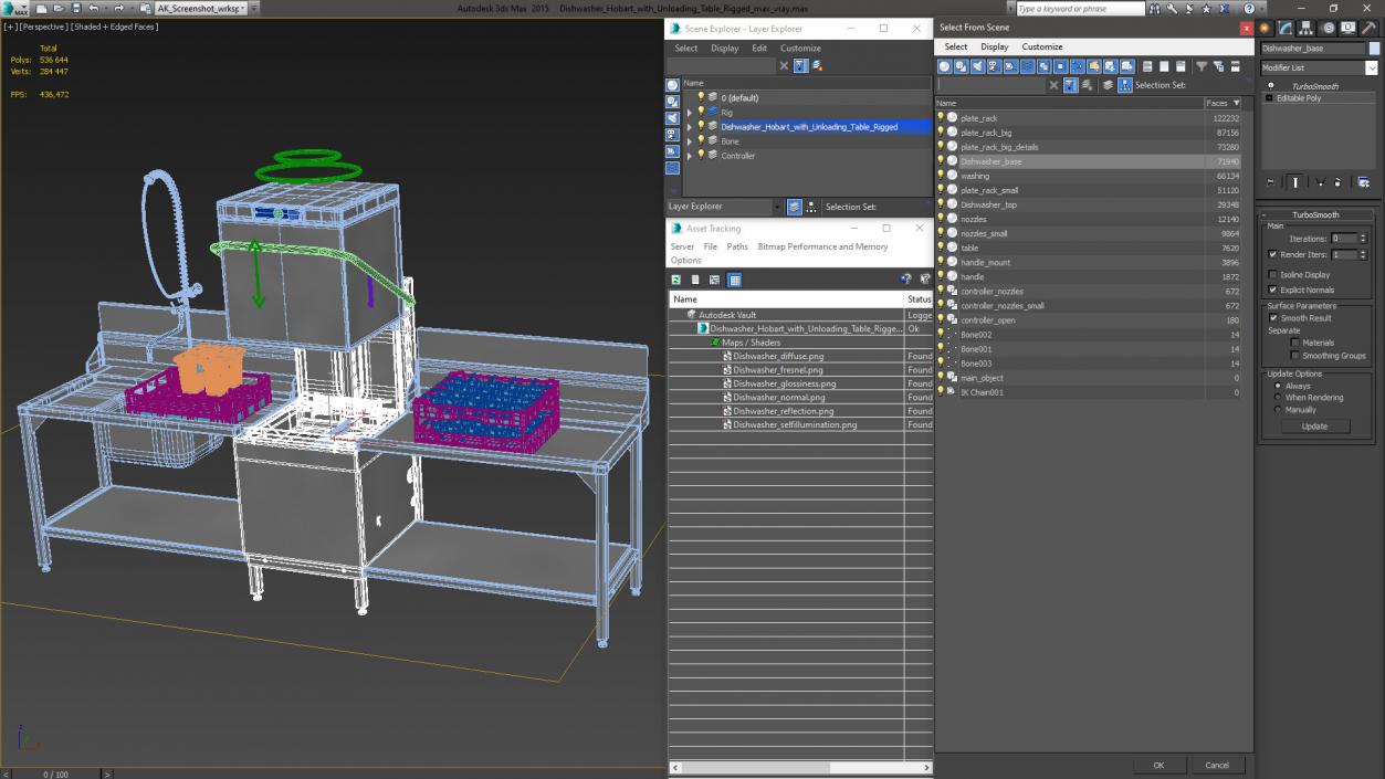 3D model Dishwasher Hobart with Unloading Table Rigged