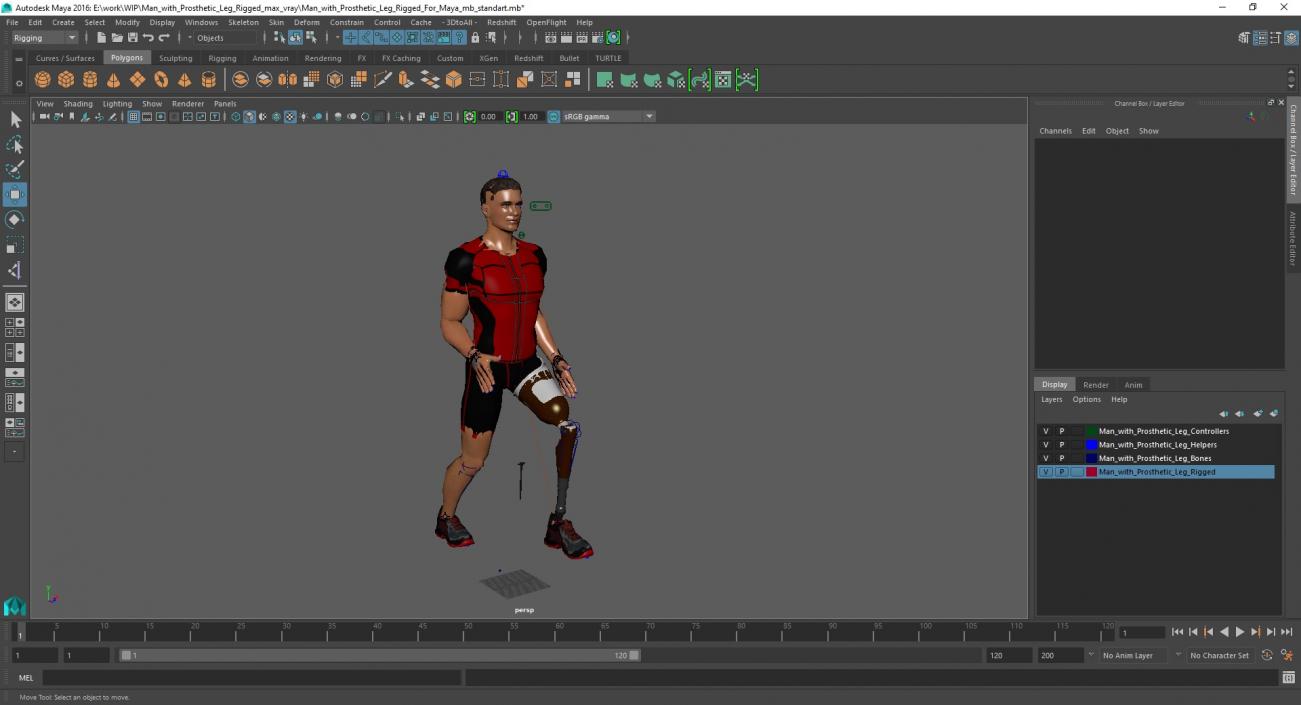 Man with Prosthetic Leg Rigged for Maya 3D model