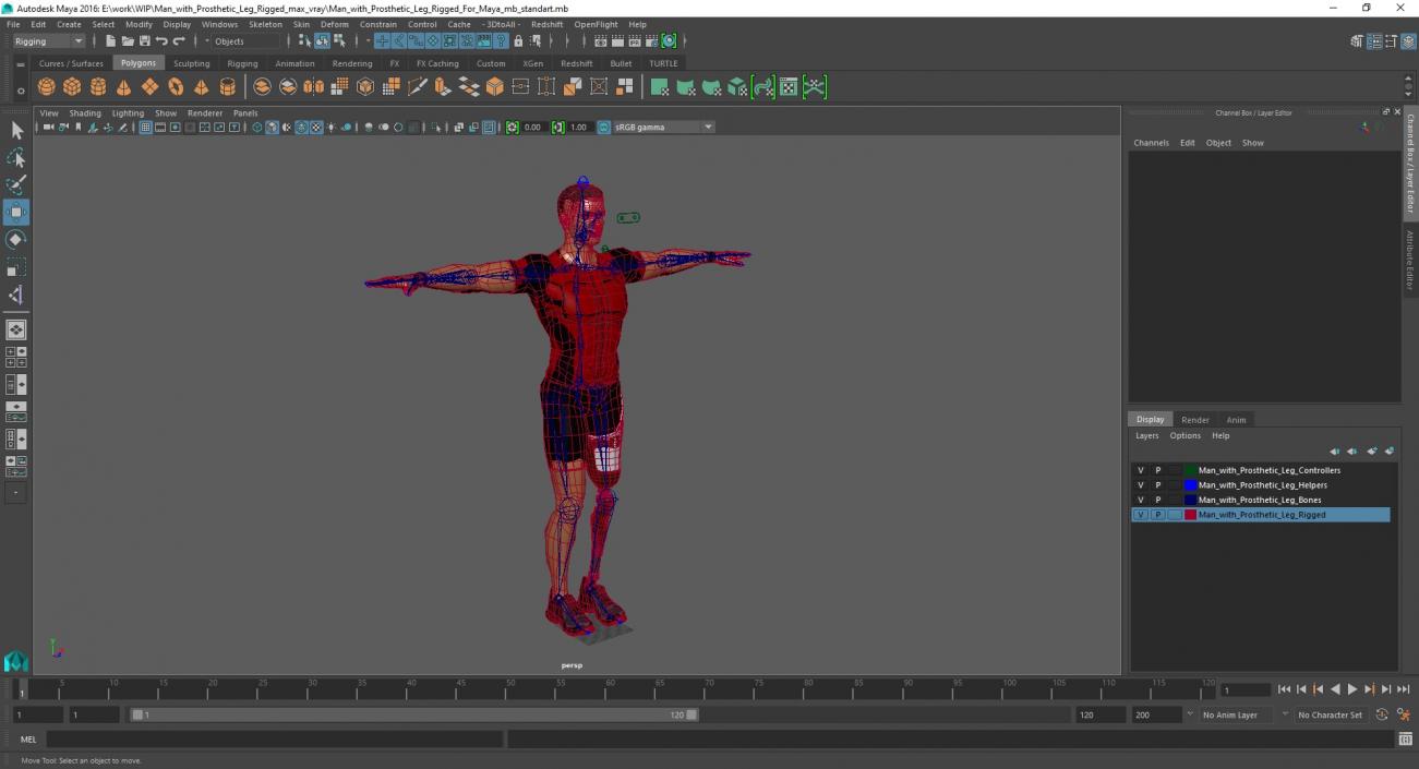 Man with Prosthetic Leg Rigged for Maya 3D model