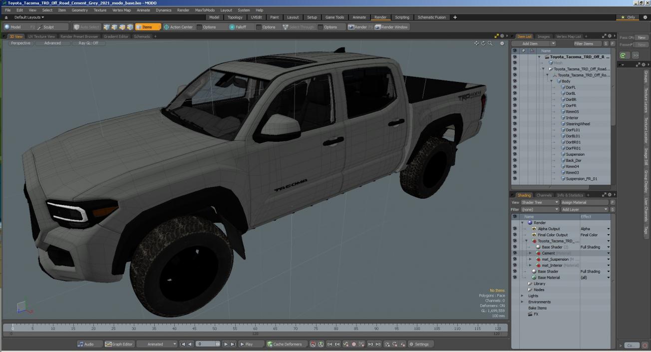 3D Toyota Tacoma TRD Off Road Cement Grey 2021 model