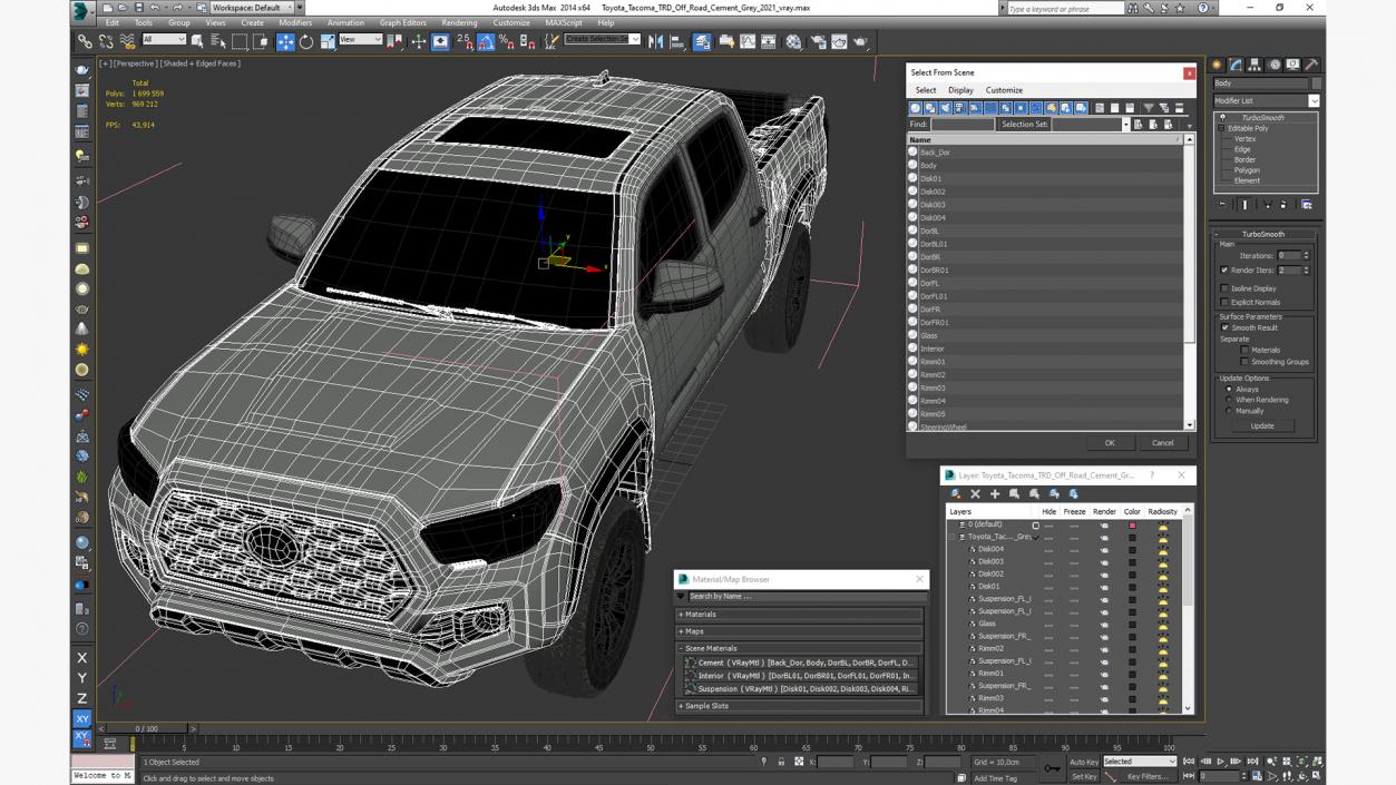 3D Toyota Tacoma TRD Off Road Cement Grey 2021 model