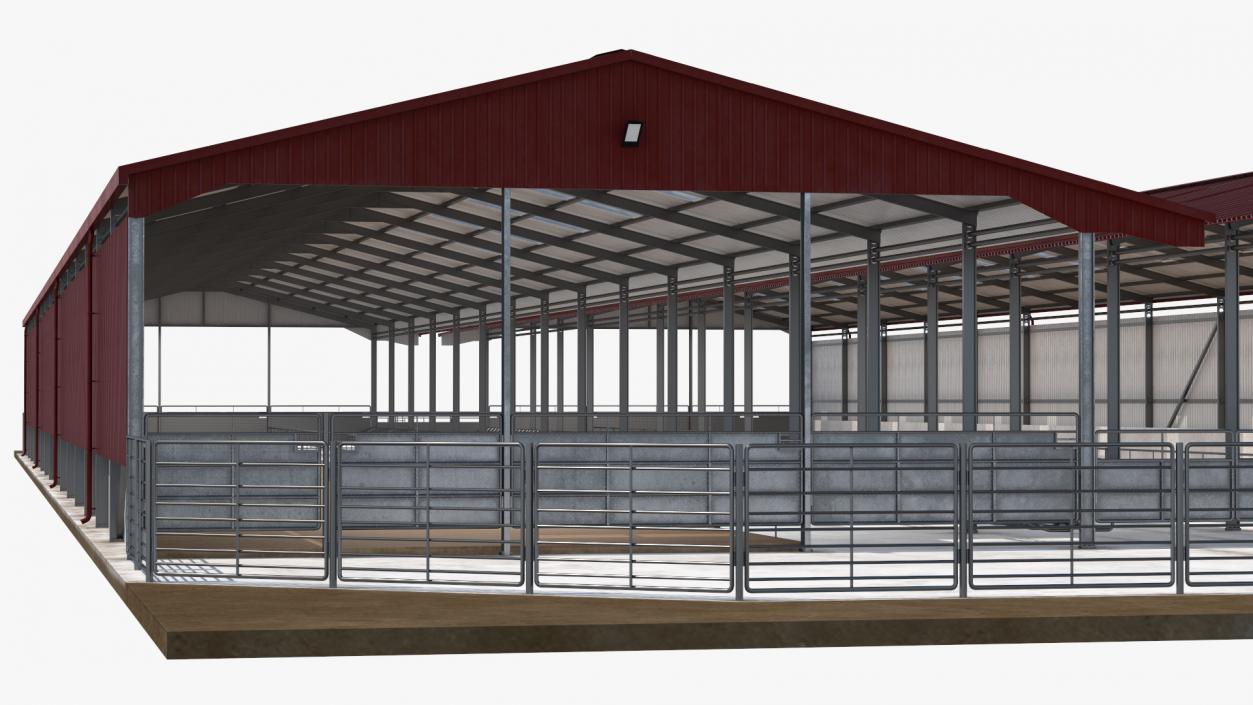 3D Modern Dairy Farm Shed Red