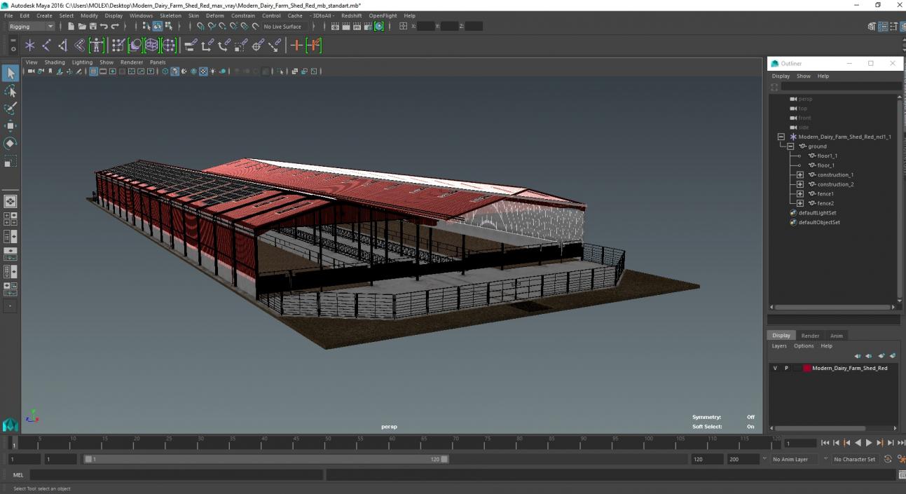 3D Modern Dairy Farm Shed Red