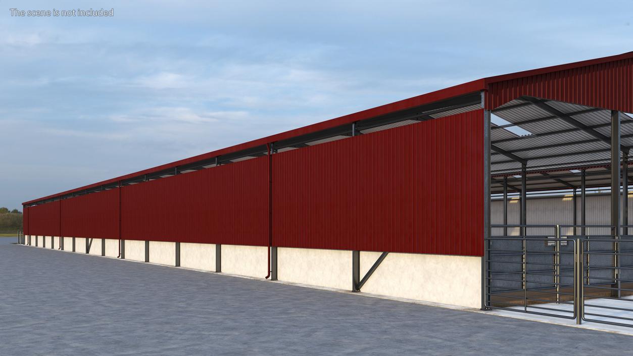 3D Modern Dairy Farm Shed Red