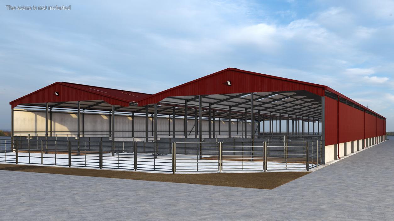 3D Modern Dairy Farm Shed Red