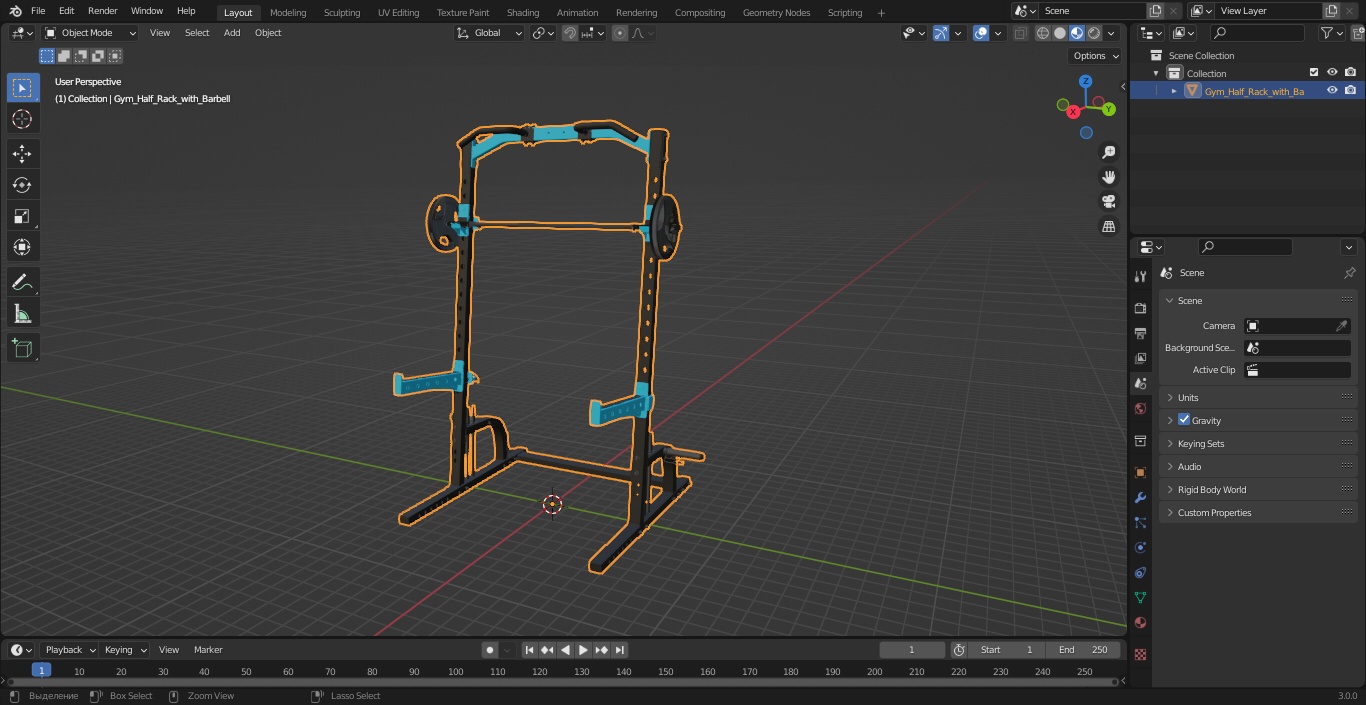 3D Gym Half Rack with Barbell