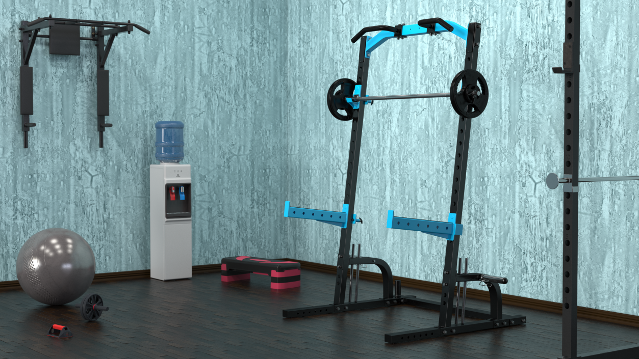 3D Gym Half Rack with Barbell