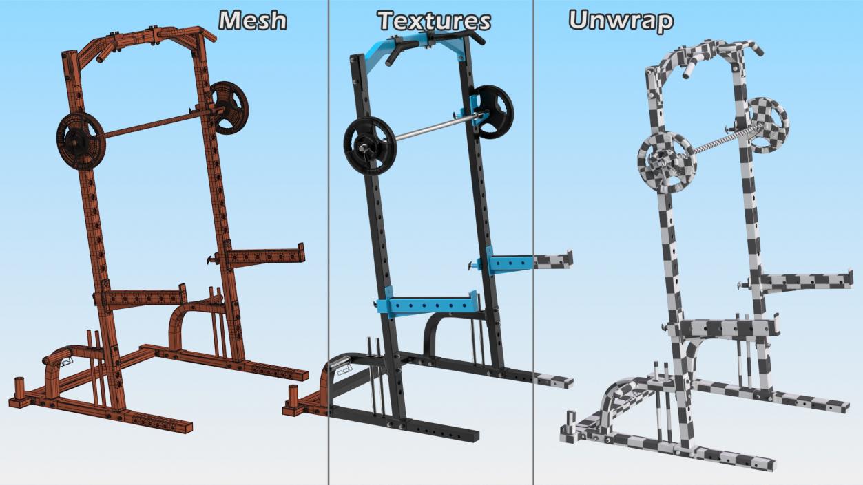 3D Gym Half Rack with Barbell