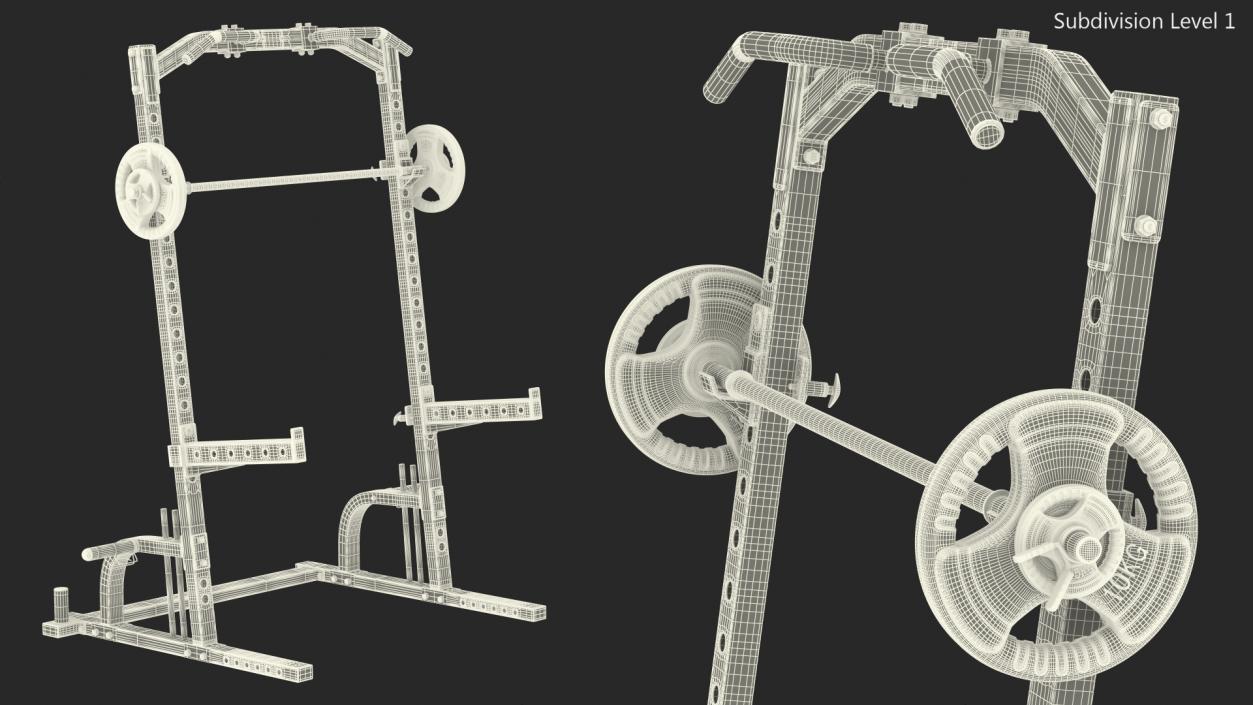 3D Gym Half Rack with Barbell