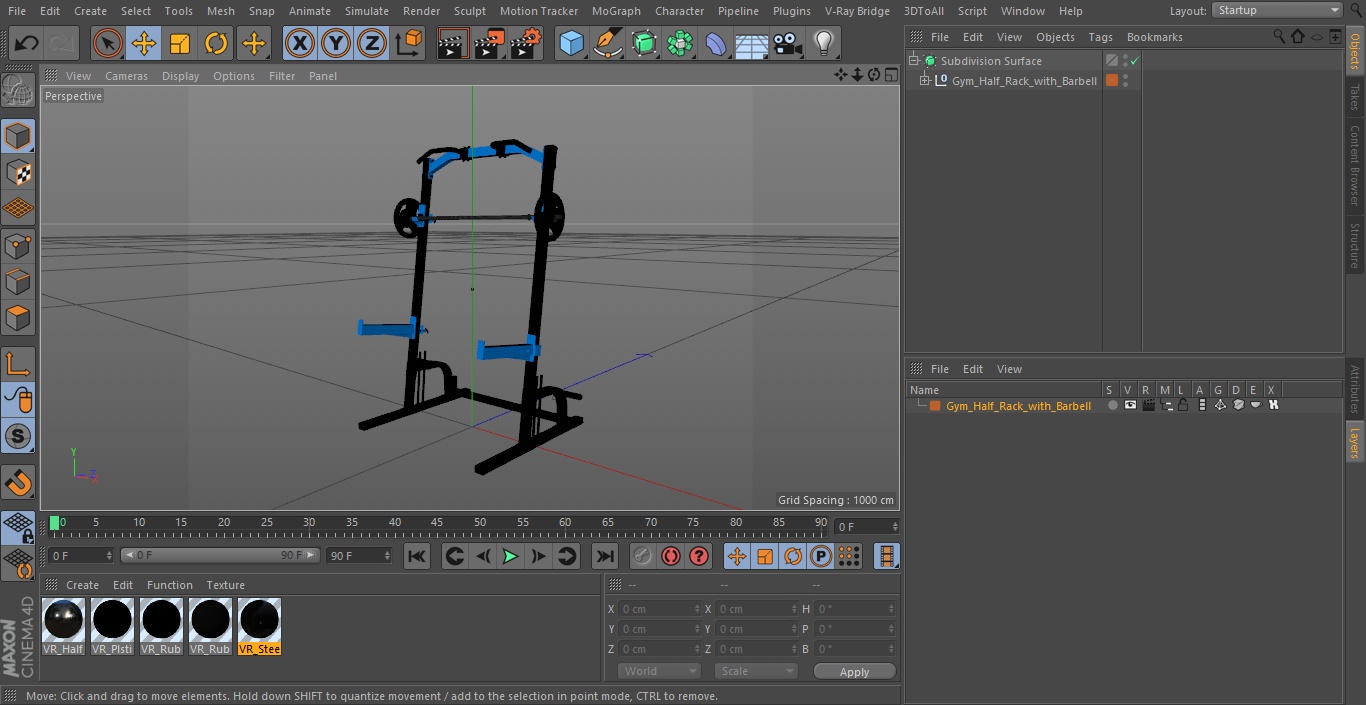 3D Gym Half Rack with Barbell