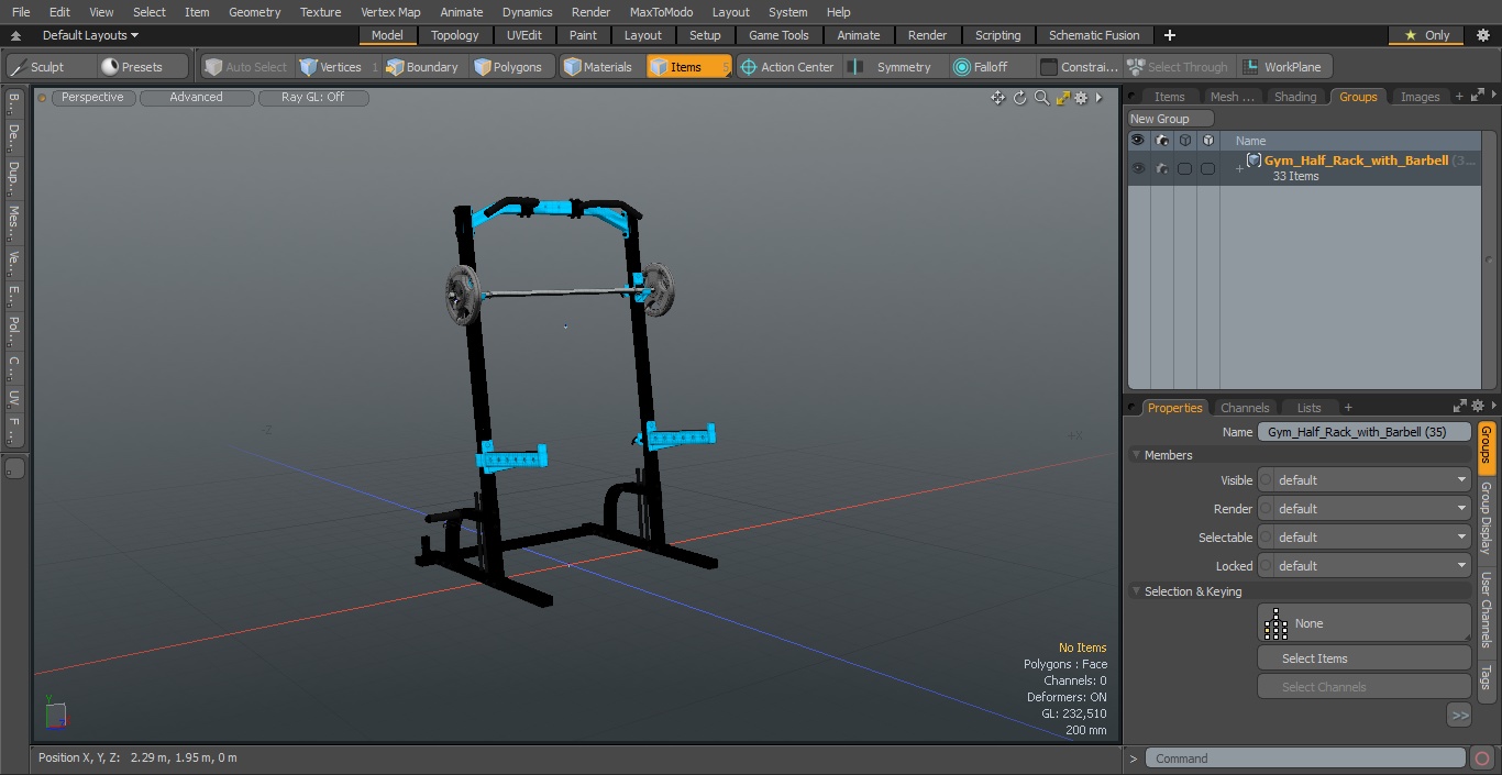 3D Gym Half Rack with Barbell