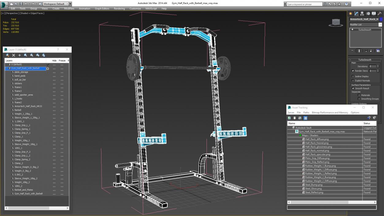 3D Gym Half Rack with Barbell