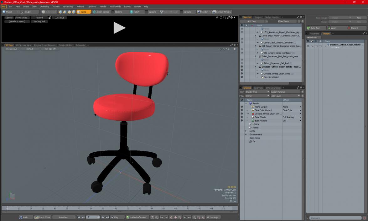 3D Office Chair with Wheels Red model