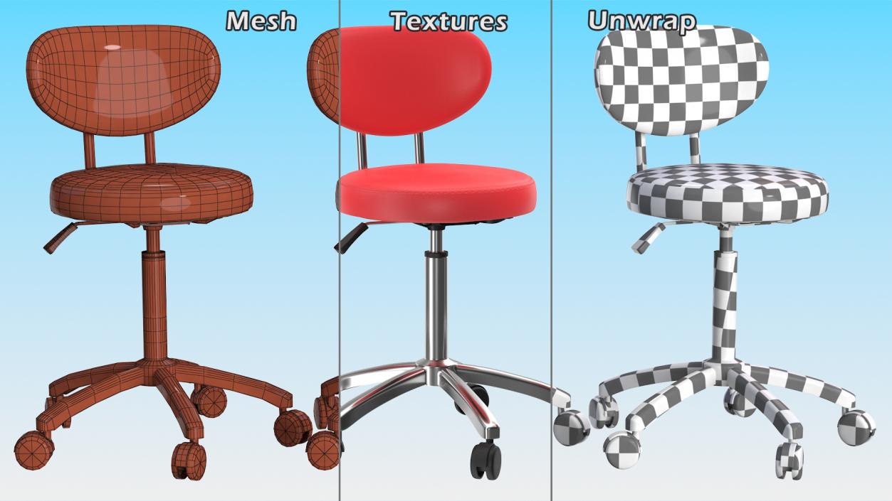 3D Office Chair with Wheels Red model