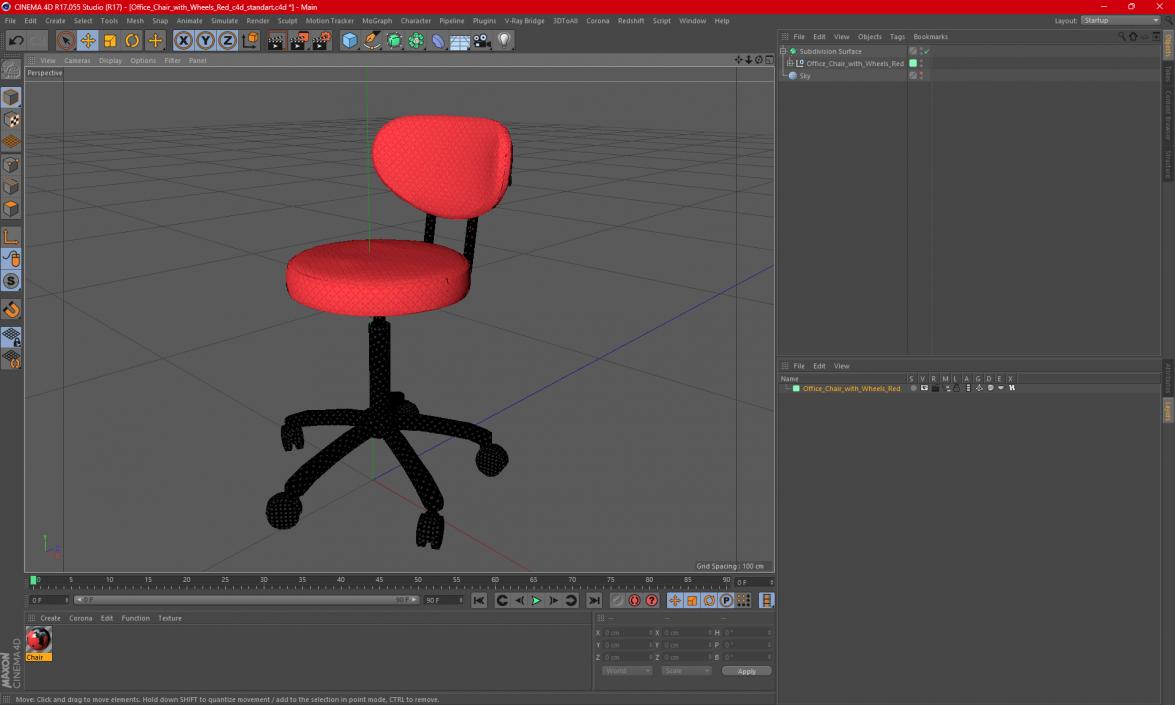 3D Office Chair with Wheels Red model