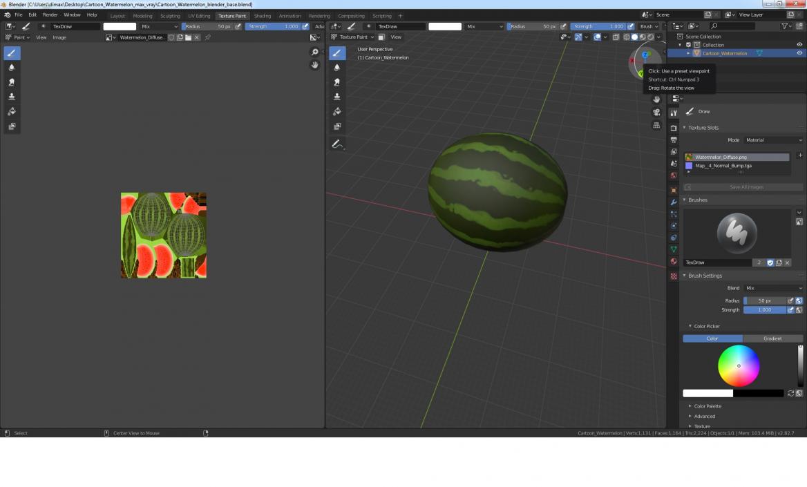 3D Cartoon Watermelon model