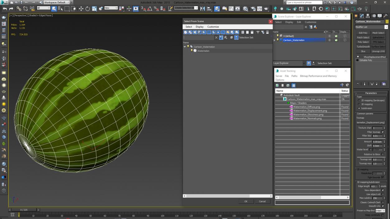 3D Cartoon Watermelon model