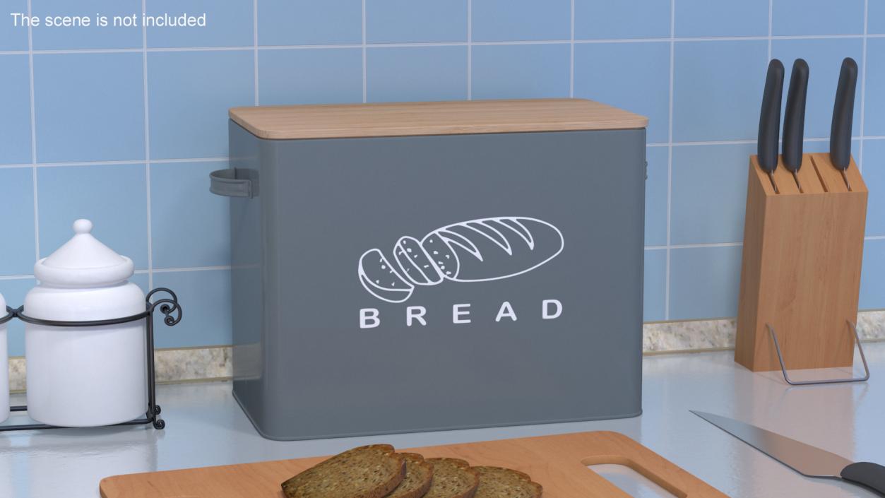 3D Kitchen Bread Box Grey Big