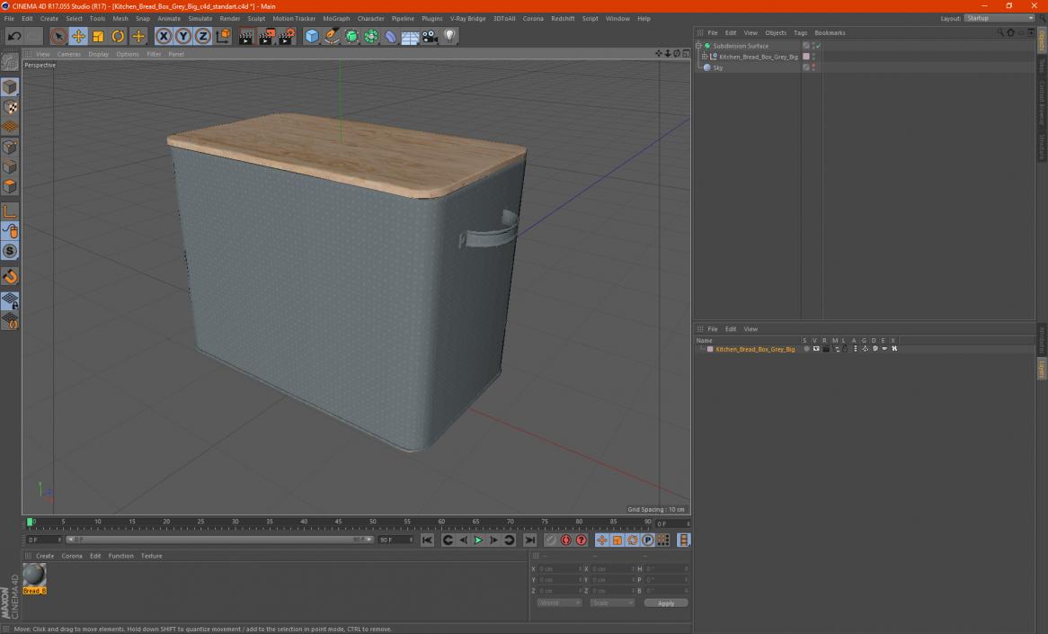 3D Kitchen Bread Box Grey Big