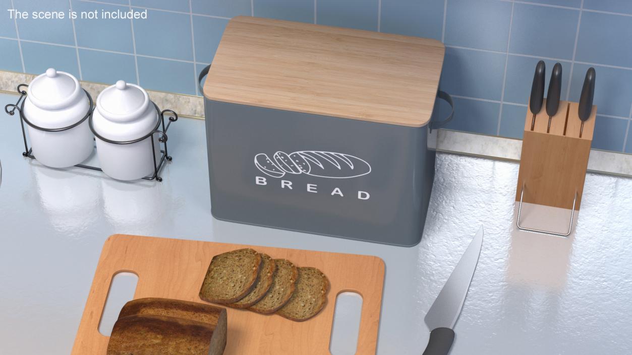 3D Kitchen Bread Box Grey Big