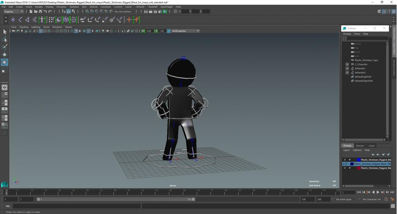 3D Plastic Stickman Rigged Black for Maya model