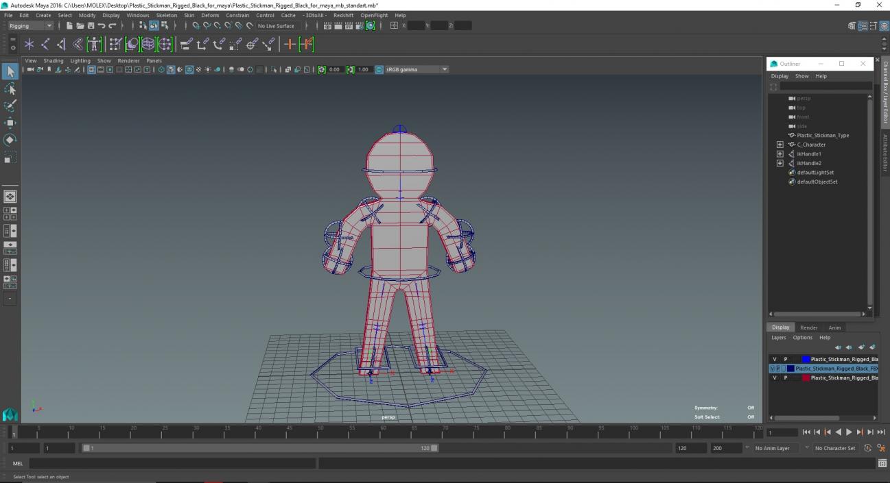 3D Plastic Stickman Rigged Black for Maya model