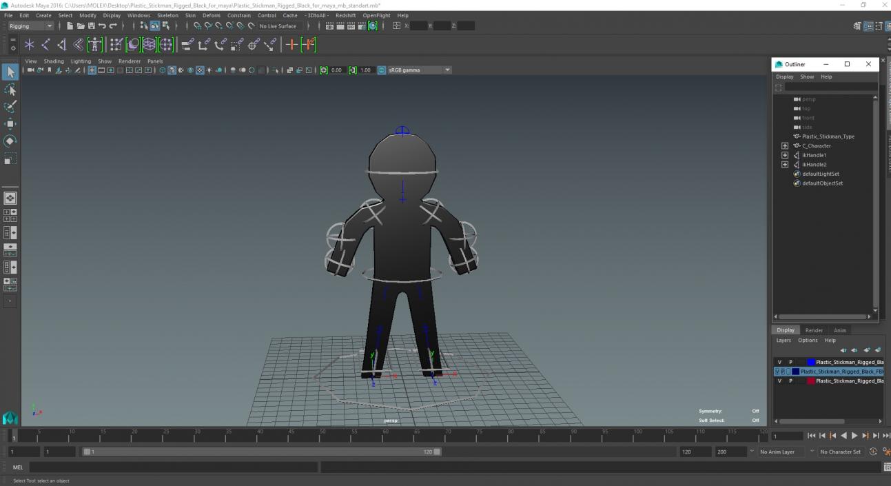 3D Plastic Stickman Rigged Black for Maya model