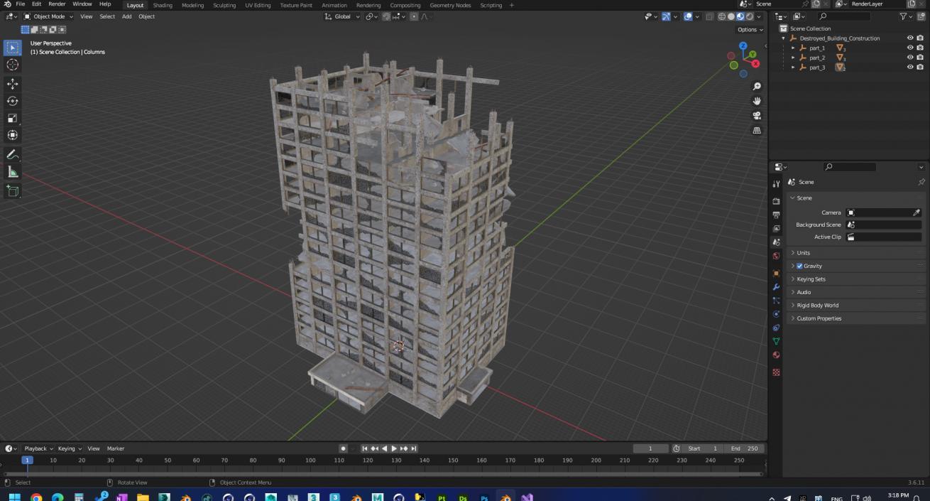 3D Destroyed Building Construction