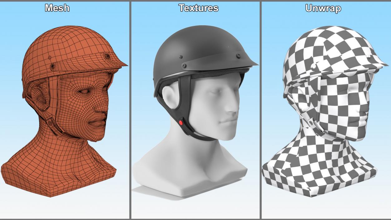 3D Classic Motorcycle Helmet on Mannequin model