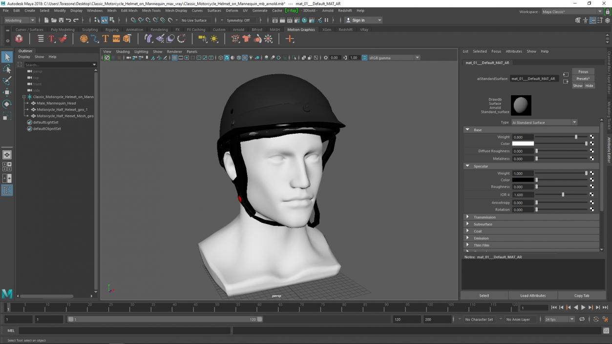 3D Classic Motorcycle Helmet on Mannequin model