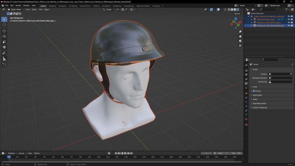 3D Classic Motorcycle Helmet on Mannequin model