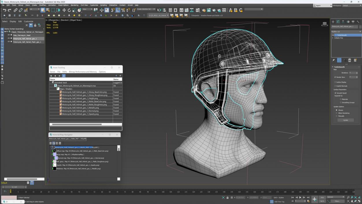 3D Classic Motorcycle Helmet on Mannequin model