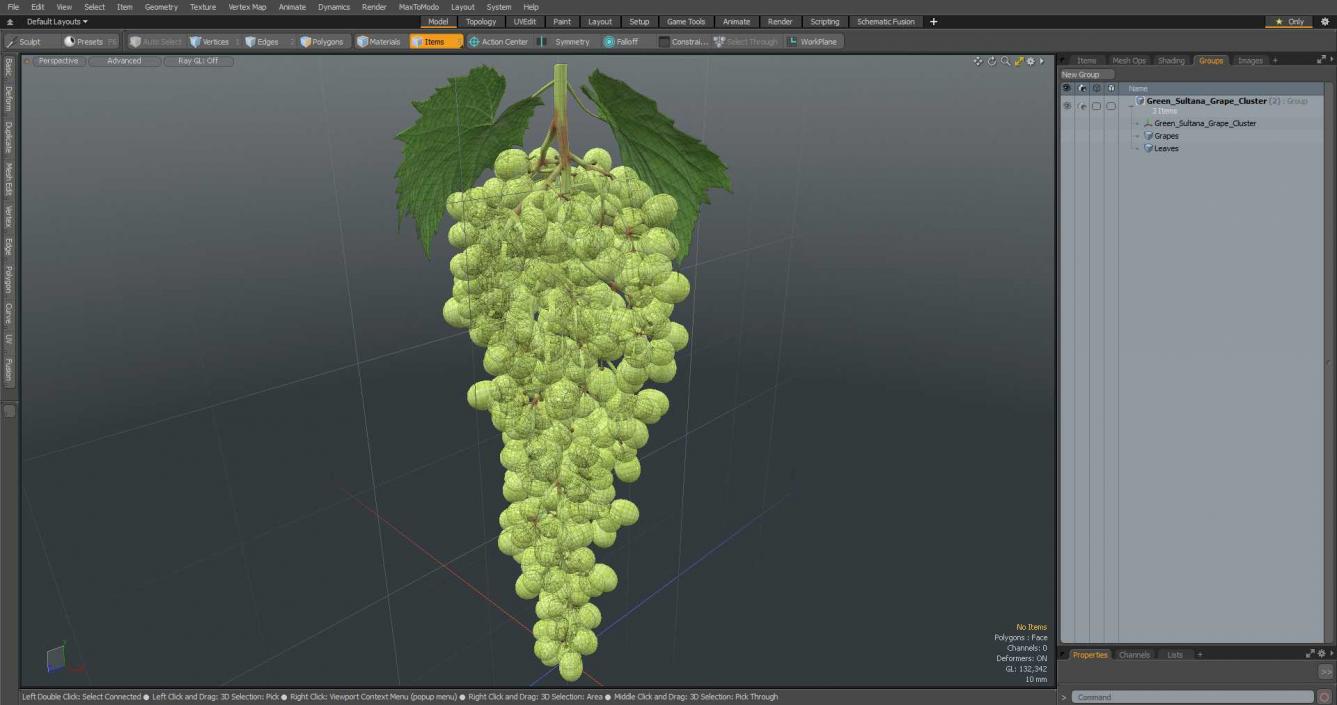 Green Sultana Grape Cluster 3D