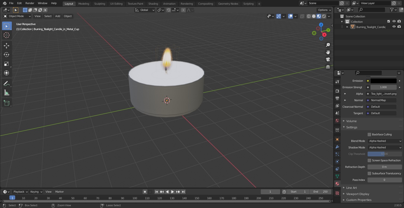 3D Burning Tealight Candle in Metal Cup