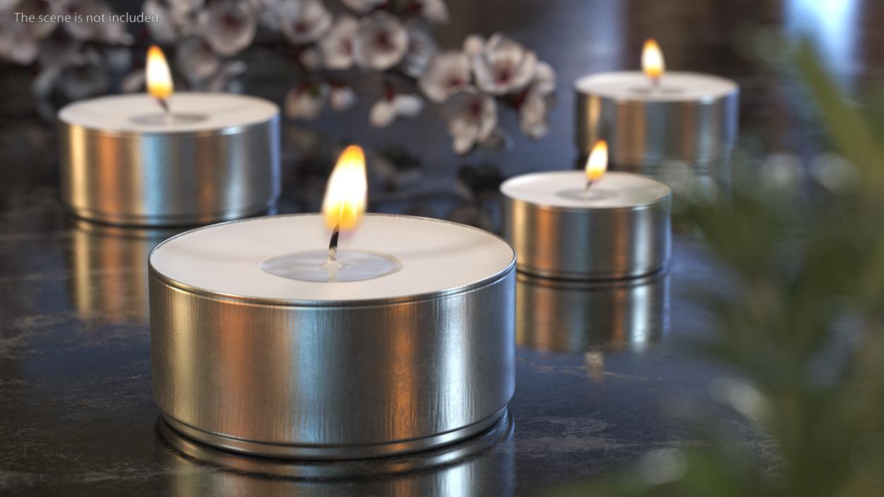 3D Burning Tealight Candle in Metal Cup