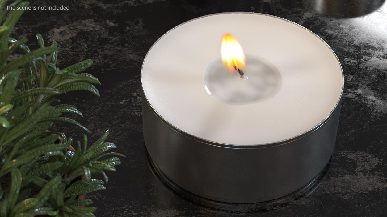 3D Burning Tealight Candle in Metal Cup