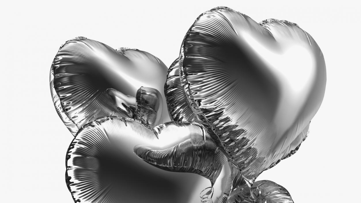 3D model Heart Shaped Silver Balloons Tied to Gift Box