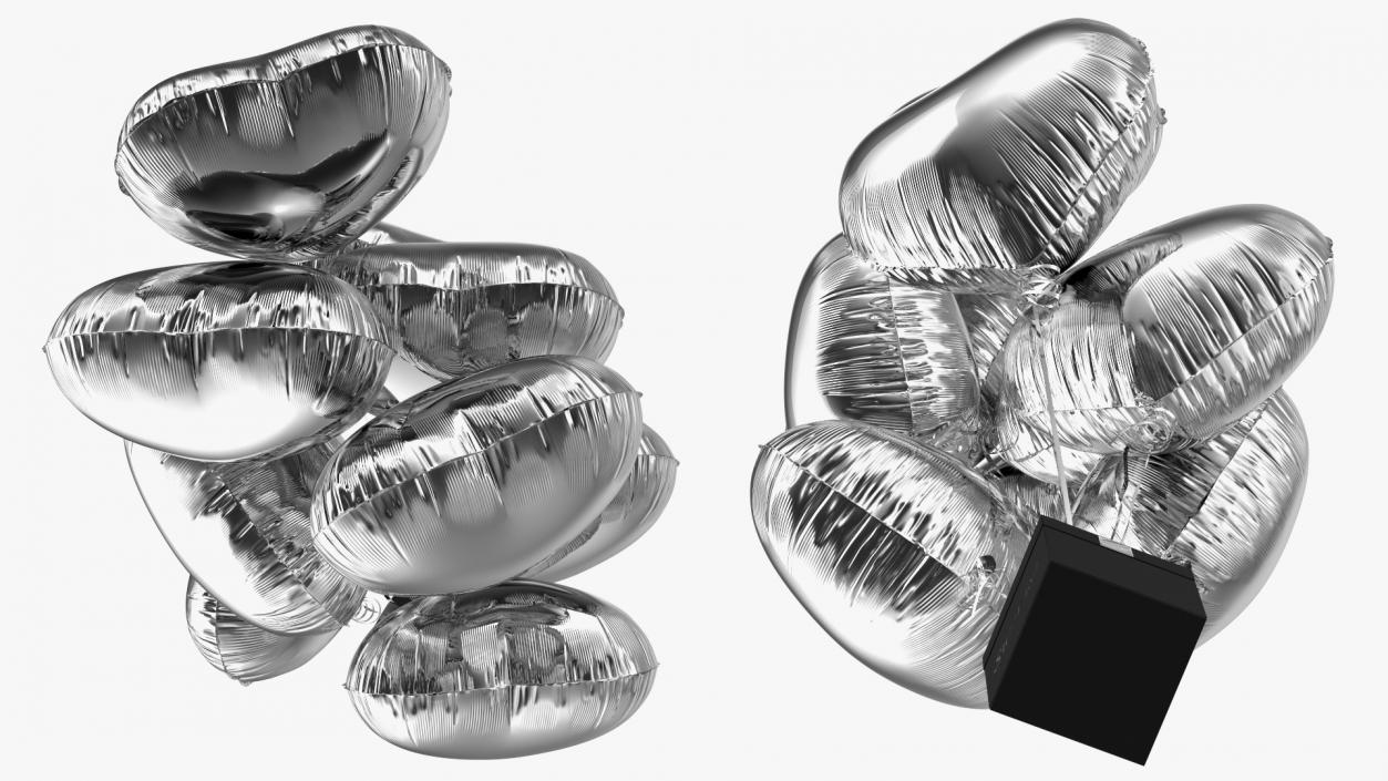 3D model Heart Shaped Silver Balloons Tied to Gift Box