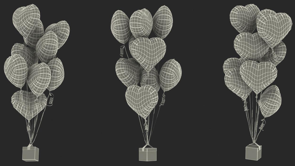 3D model Heart Shaped Silver Balloons Tied to Gift Box