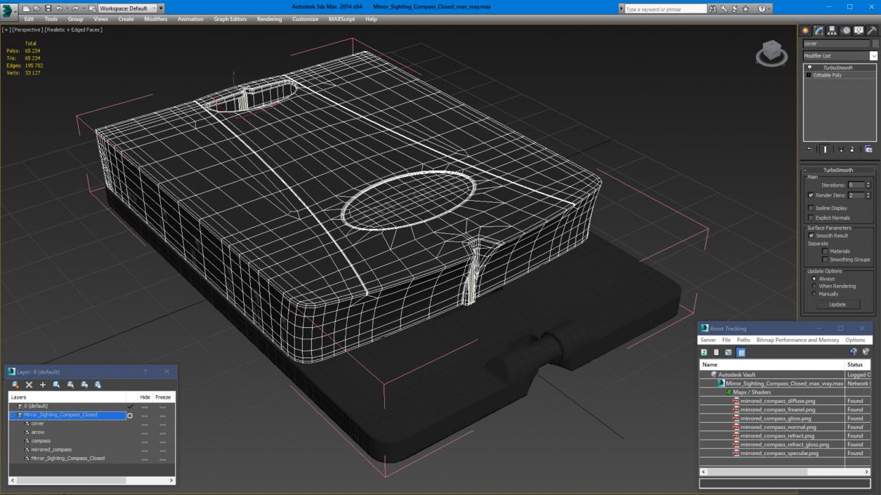 3D model Mirror Sighting Compass Closed