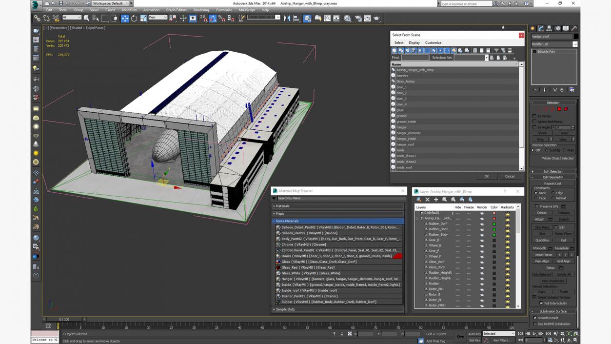 3D model Airship Hangar with Blimp